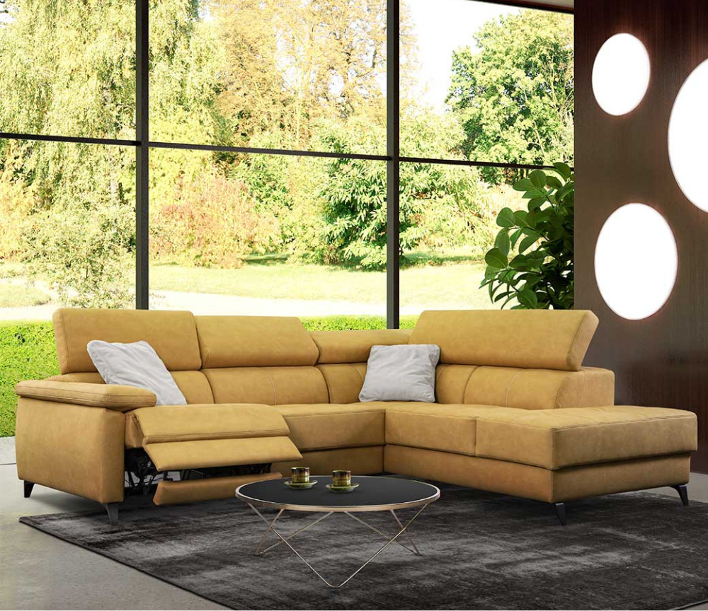 Canapé d'angle relax électrique en tissu jaune contemporain - Monica