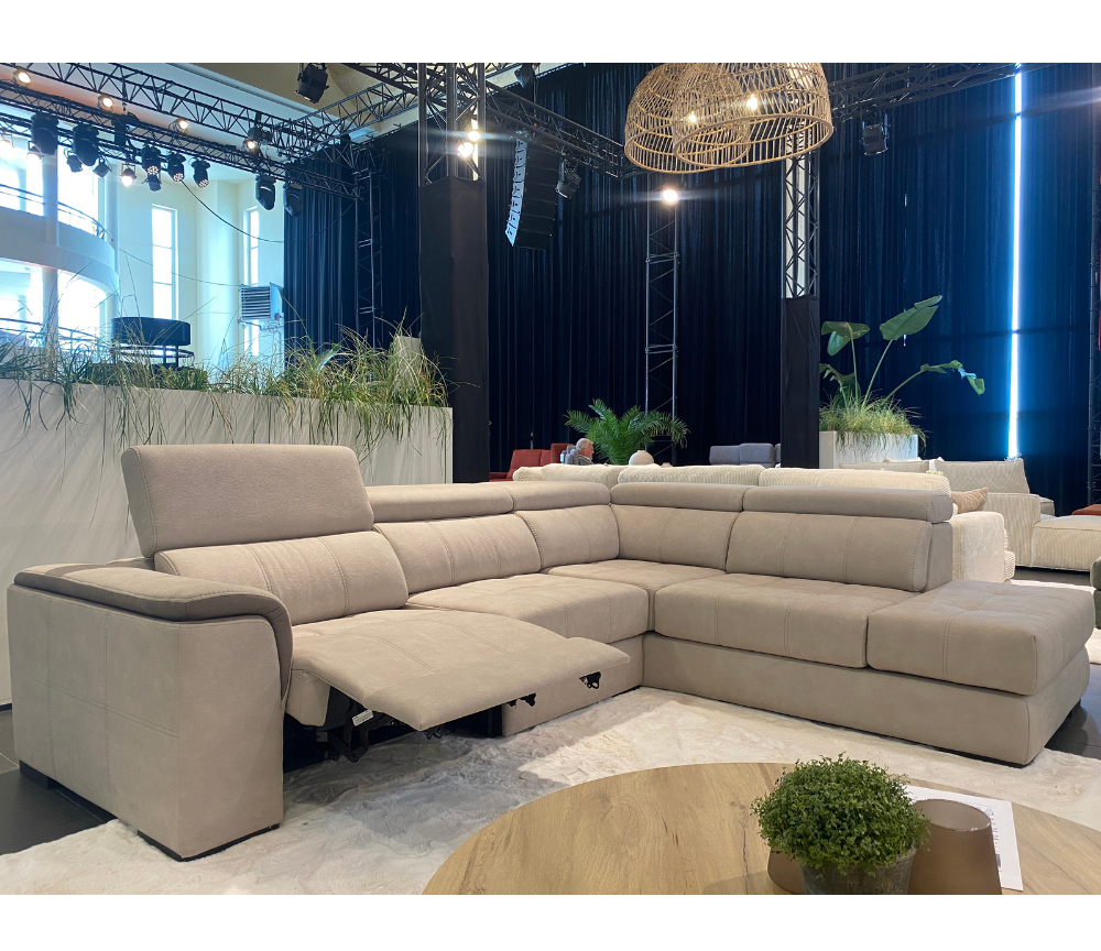 Canapé d'angle relaxation électrique en tissu gris clair design contemporain - Souffle d'intérieur
