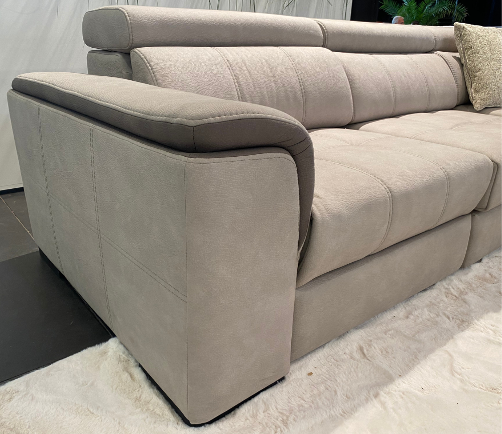 Canapé d'angle relaxation électrique en tissu gris clair design contemporain - Souffle d'intérieur