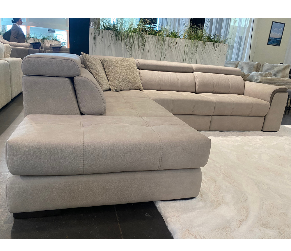 Canapé d'angle relaxation électrique en tissu gris clair design contemporain - Souffle d'intérieur