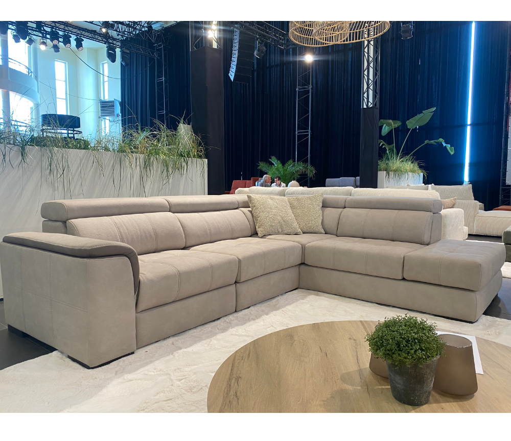 Canapé d'angle relaxation électrique en tissu gris clair design contemporain - Souffle d'intérieur