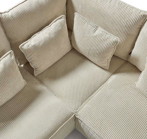 canapé d'angle en velours cotelé beige 
