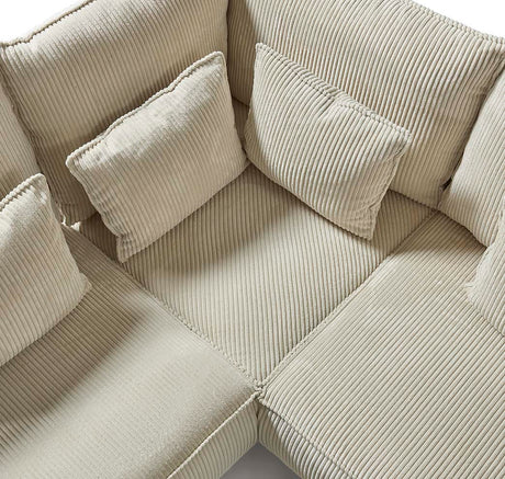 canapé d'angle en velours cotelé beige 