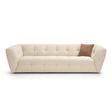 canapé 3 places beige arrondi matelassé confortable sur fond blanc