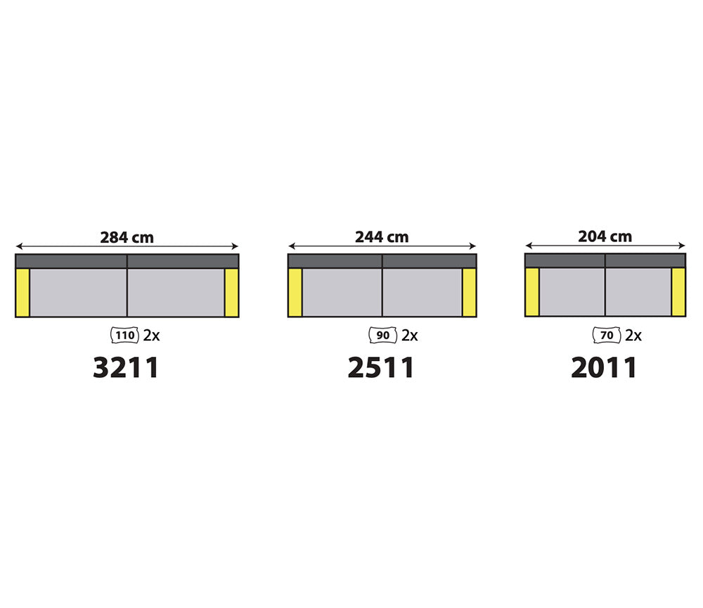 Schéma dimensions – Lovy – L284 cm / L244 cm / L 204 cm