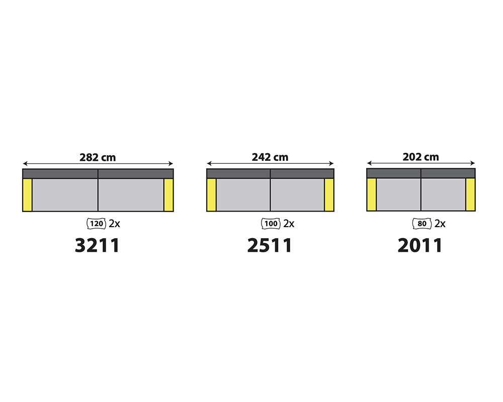 Schéma dimensions – Levy –  L282cm / L242cm / L202cm 