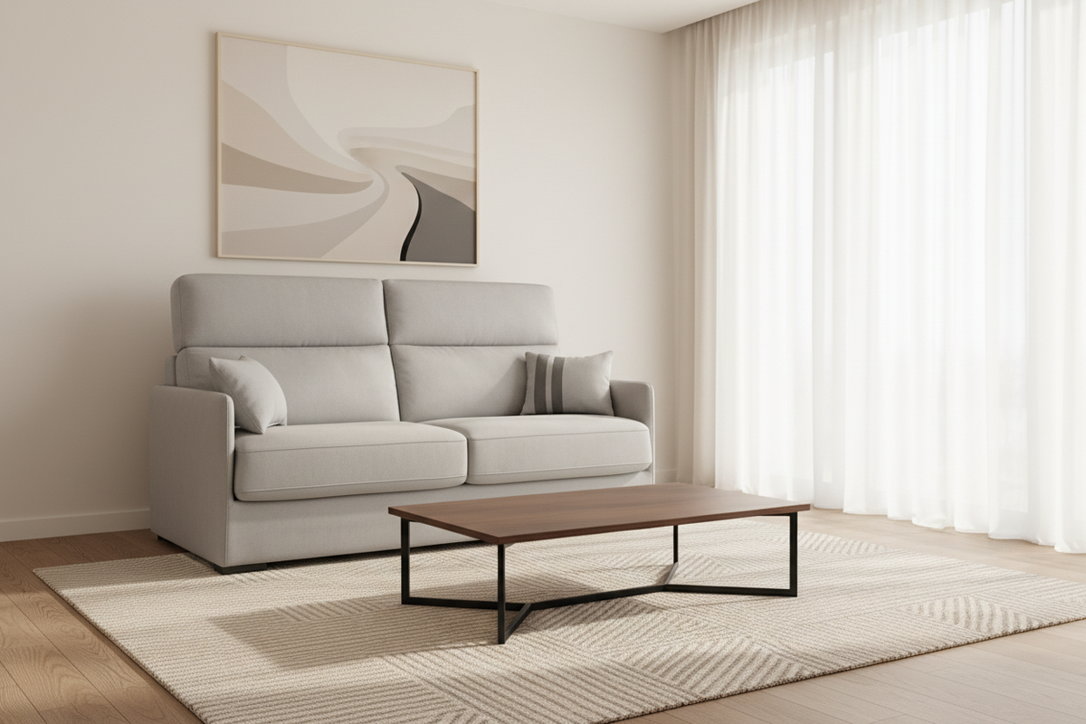 Canapé 3 places convertible rapido Katia – vue de face – tissu gris clair