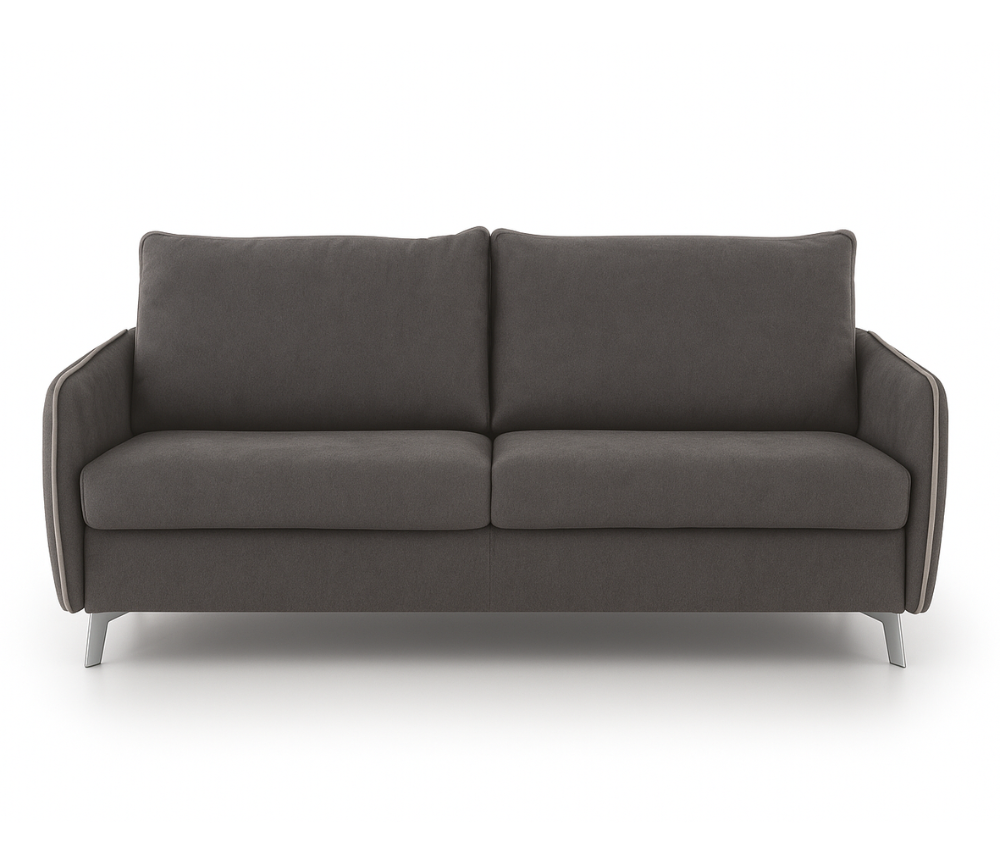 Canapé 3 places convertible Martin – vue de face – tissu gris – pieds métal chromé