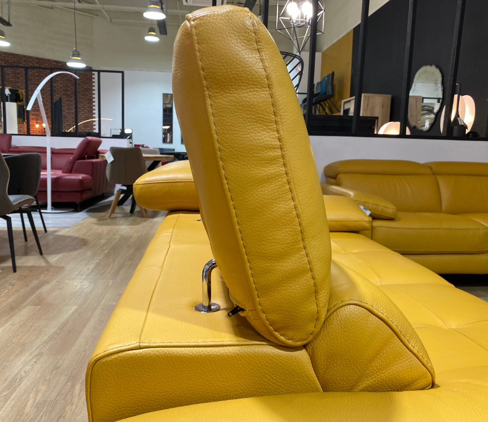 Canapé relax 3 places électrique cuir jaune moutarde design - Pauline