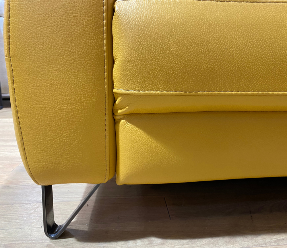Canapé relax 3 places électrique cuir jaune moutarde design - Pauline