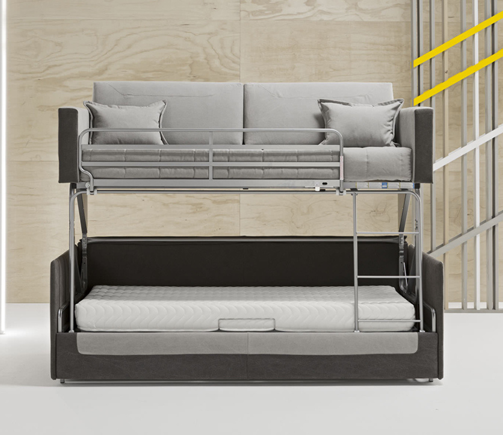 Canapé transformable en lits superposés – modèle convertible Souffle d’Intérieur, mécanisme sécurisé en métal anthracite