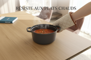 Ontario céramique extensible – test résistance chaleur, casserole fumante posée sur le plateau