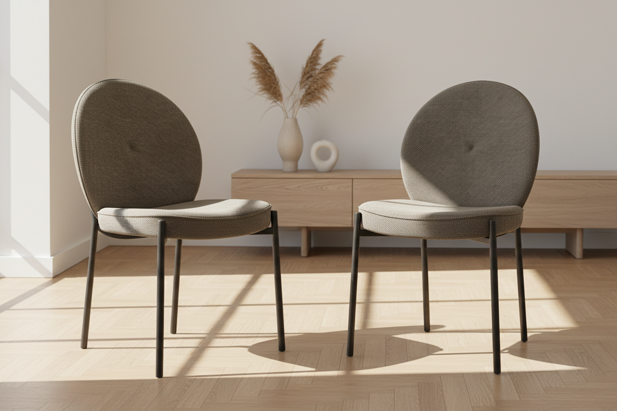 Chaise Cardiff Akante tissu taupe pieds métal