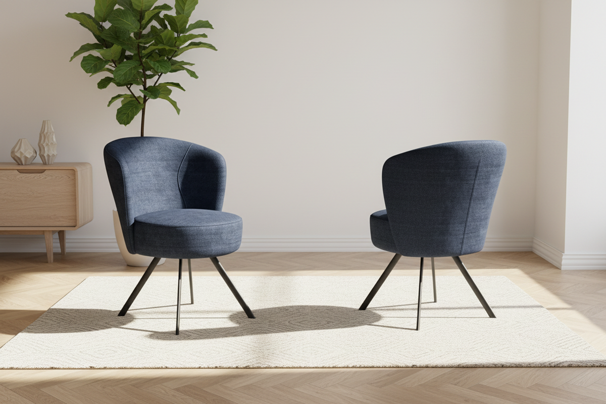 Chaise Prague Akante pivotante tissu bleu pieds acier noir