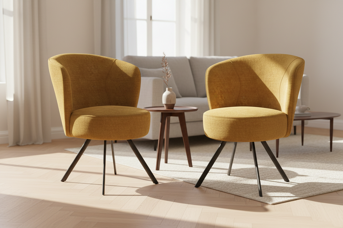 Chaise Prague Akante pivotante tissu ocre pieds acier noir