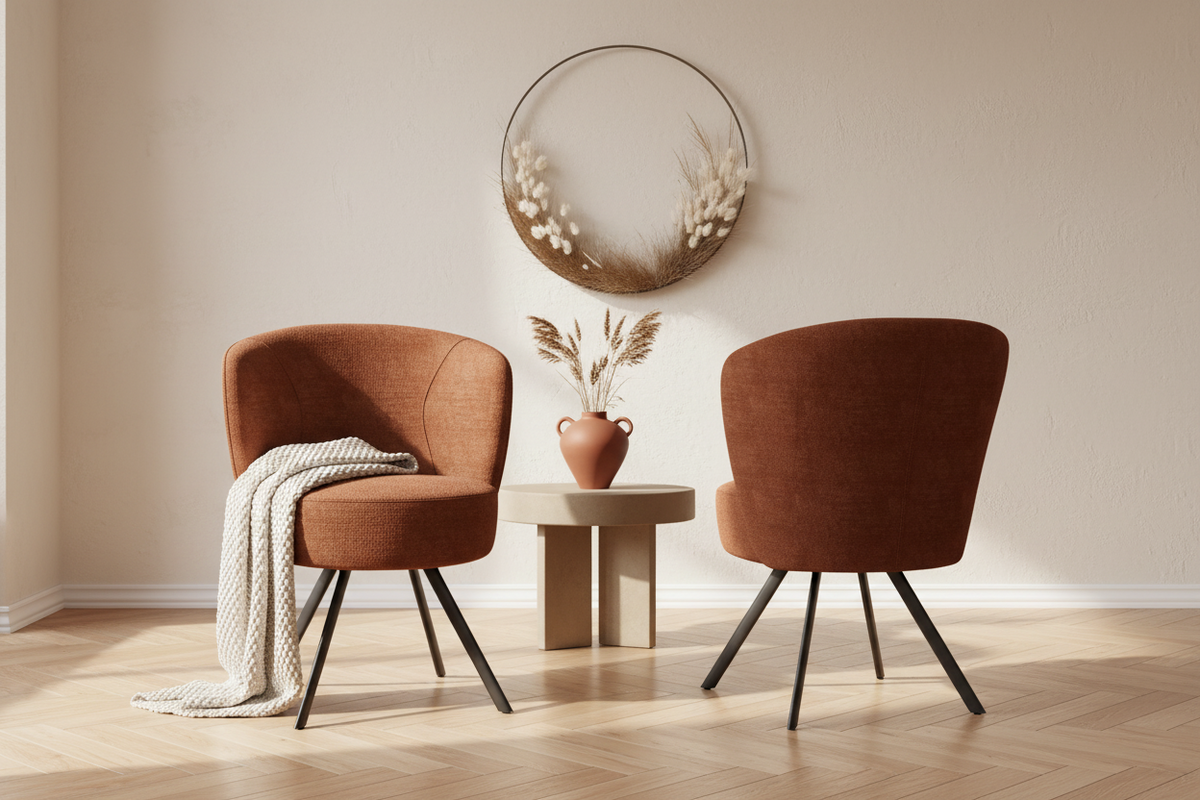 Chaise Prague Akante pivotante tissu terracotta pieds acier noir