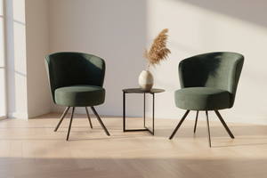 Chaise Prague Akante pivotante tissu vert pieds acier noir