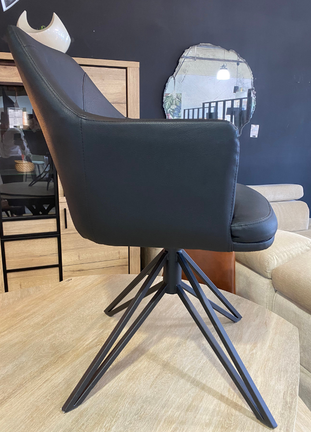 Chaise noir simili cuir avec accoudoir fauteuil de table - Christy