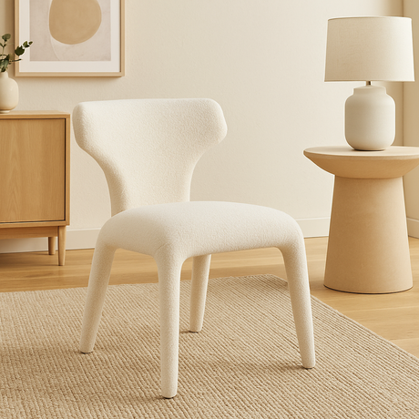 chaise beige en tissu bouclette de salle a manger