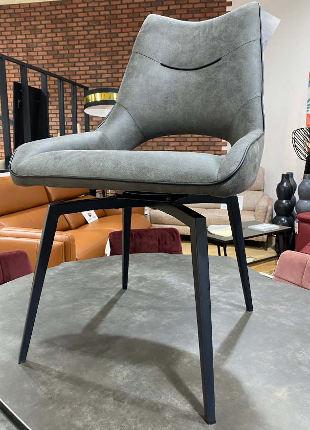 Chaise confortable tissu gris vintage pied noir pivotante - Telia