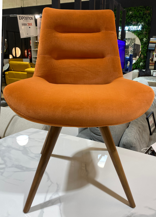 Chaise velours confortable orange pivotante de salle à manger - Sirene