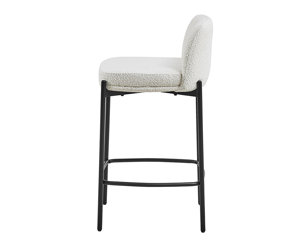 Chaise bar tissu bouclette blanc – Pieds métal noir
