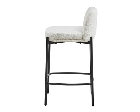Chaise bar tissu bouclette blanc – Pieds métal noir
