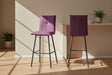 Chaise de bar Veronica – vue 3/4 – tissu violet – pieds métal peint