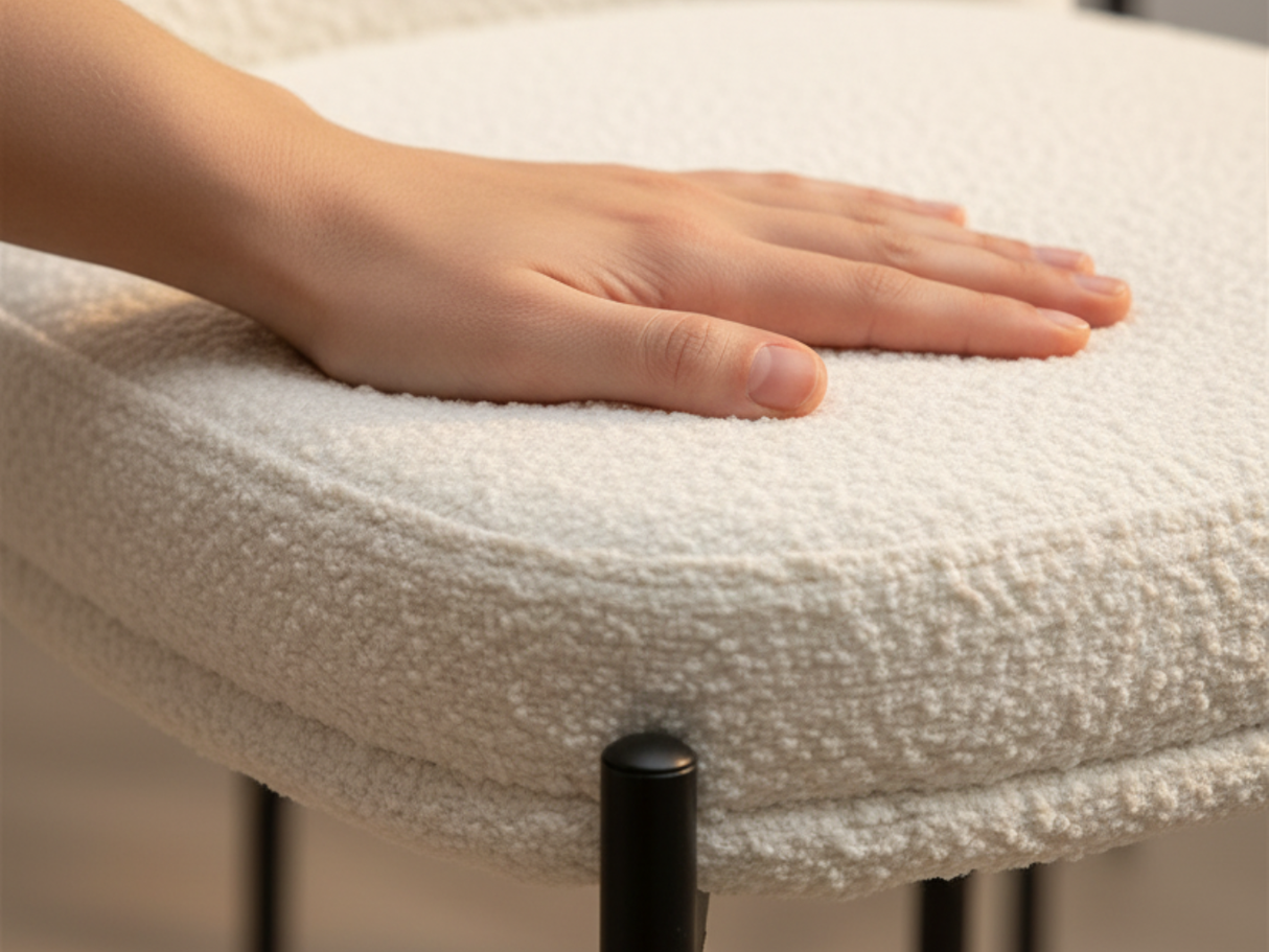 Tabouret bar tissu bouclette blanc – Détail matière confort premium