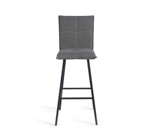 Chaise haute de bar Veronica – vue de face – tissu gris – pieds métal peint