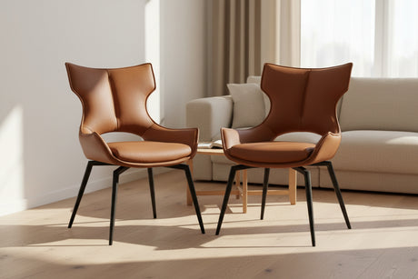 chaise de salle à manger pivotante en cuir pieds noir - Lievens Cabanel