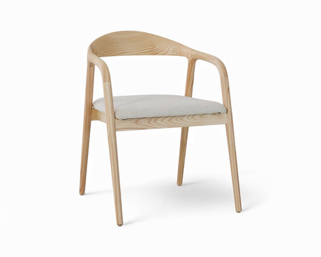 Chaise salle à manger Clany – vue 3/4 – tissu beige – bois de frêne naturel