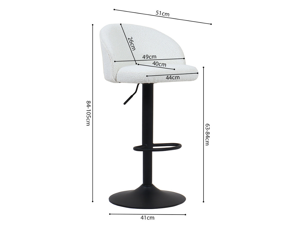 Tabouret design de bar réglable en hauteur blanc bouclette pieds métal noir - Souffle d'intérieur