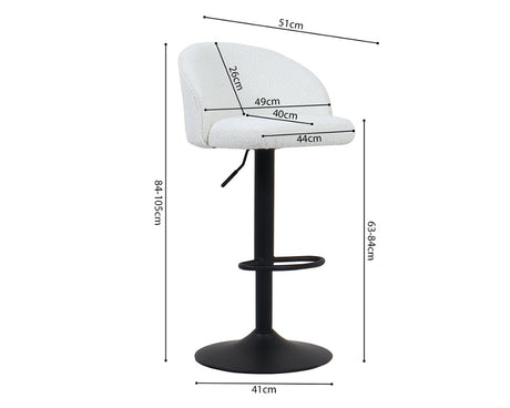 Tabouret design de bar réglable en hauteur blanc bouclette pieds métal noir - Souffle d'intérieur