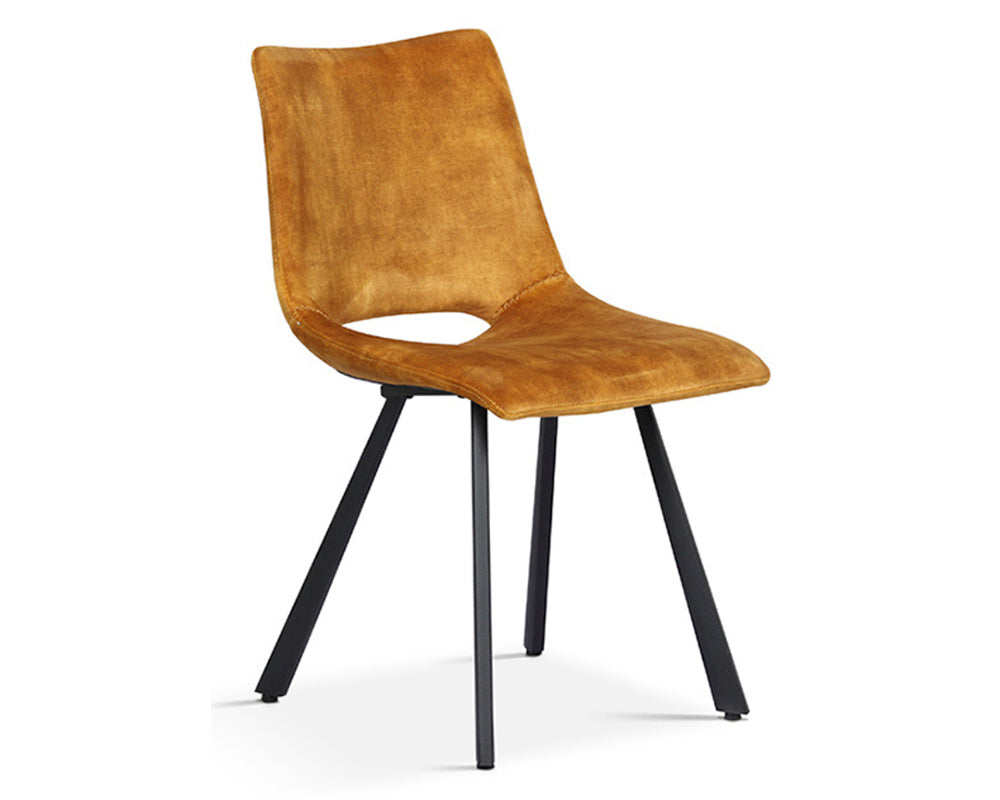 Chaise ocre velours pieds metal design - Souffle d'intérieur