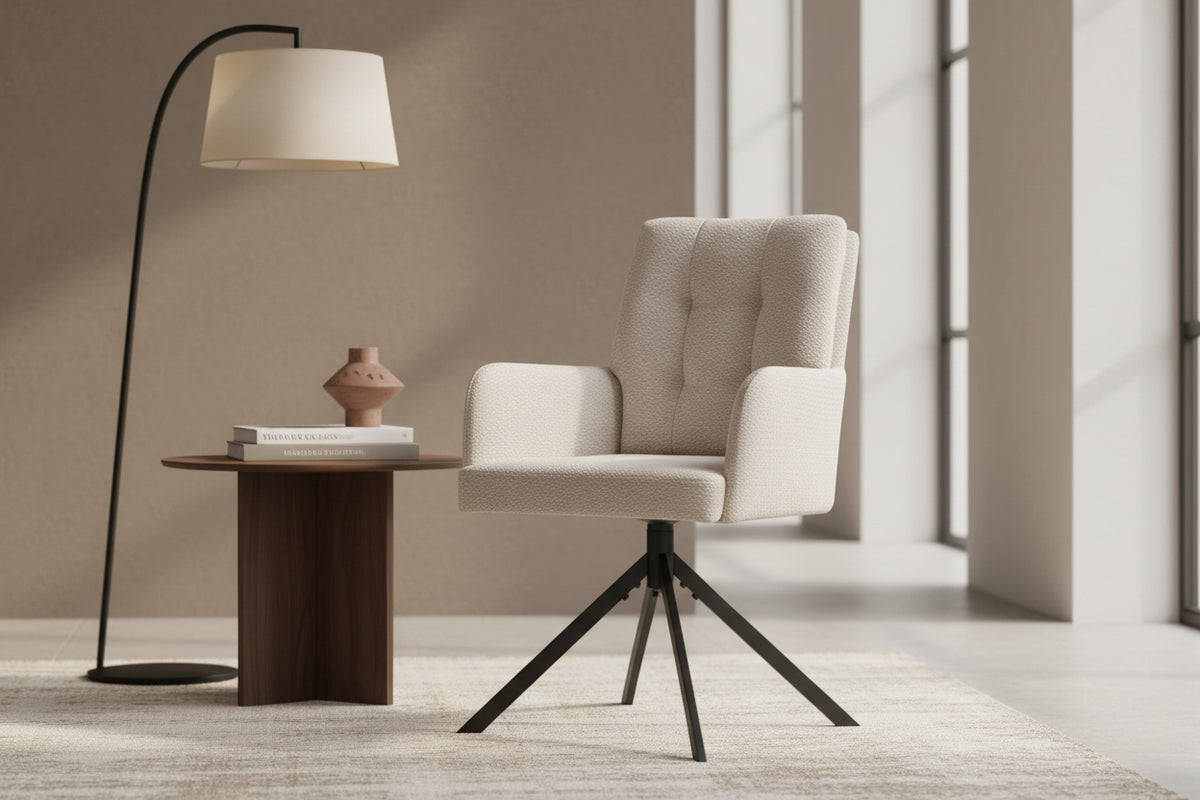Chaise Tonella pivotante sans roulette blanc cassé - vue 3/4