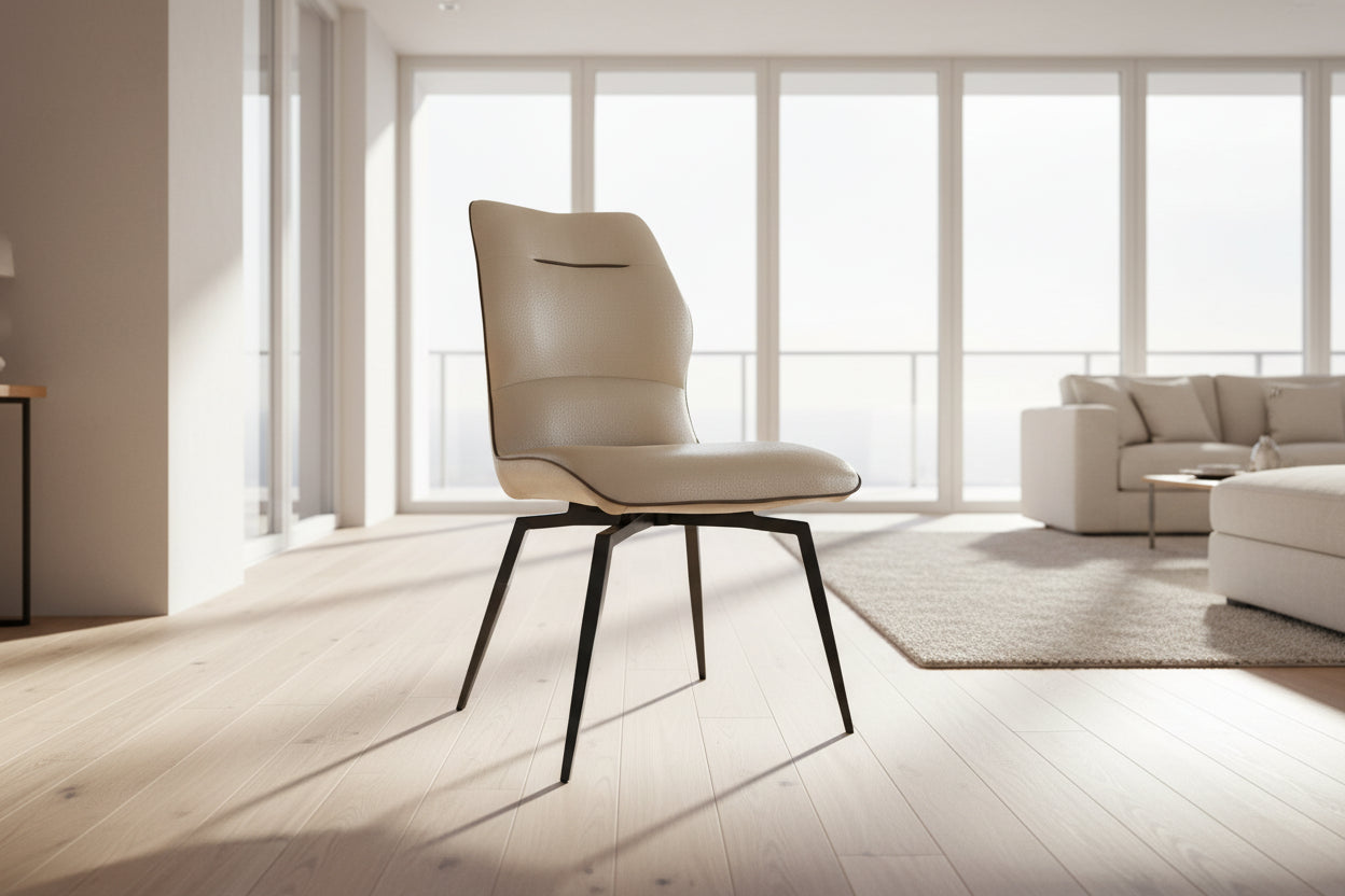 Chaise En Similicuir Beige - NEUVE - Lot De 1 - Dimensions 82x50x56 Cm - Pour Salon Ou Salle à Manger