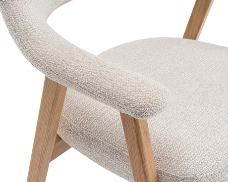 Détail accoudoir – Corail – tissu beige