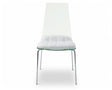 Chaises transparentes Angelina – vue de face – assise matelassée blanche – pieds métal blanche