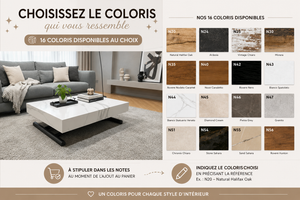 Table relevable extensible blanche marbre Cassio – nuancier des coloris disponibles