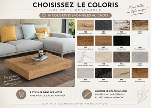Table basse relevable extensible Steven – nuancier des coloris disponibles