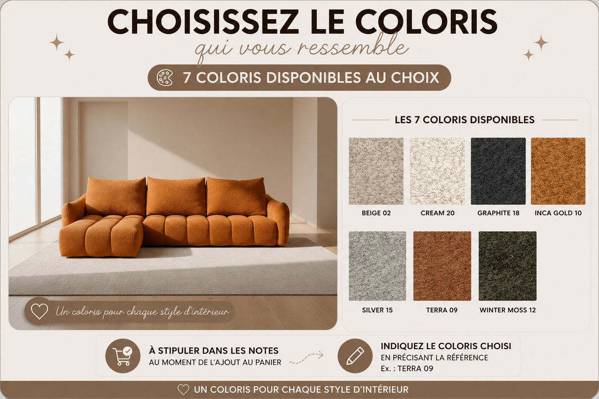 Canapé méridienne  avance recule Thalassa Confortluxe – 7 coloris disponibles au choix