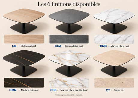 Coloris de la table basse relevable Concept – 6 finitions