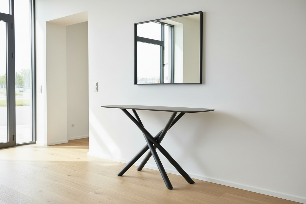 Console d'entrée en céramique grise design et pieds métal - Souffle d'intérieur