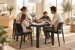 Console Domino ouverte en table carrée 90 x 90 cm pour 4 personnes