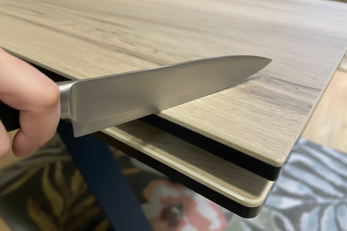 Démonstration de la résistance aux rayures de la céramique effet bois