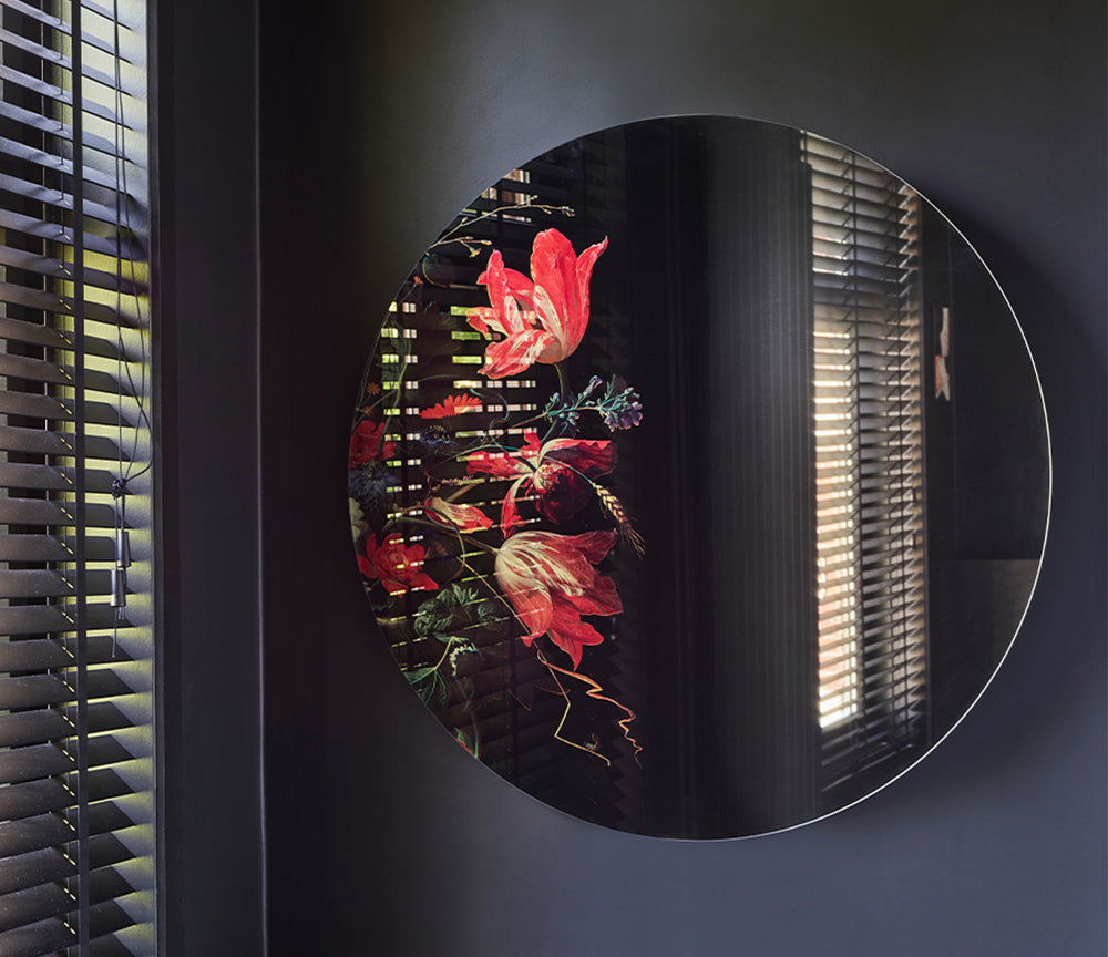 Miroir rond motif floral Museo – détail imprimé verre