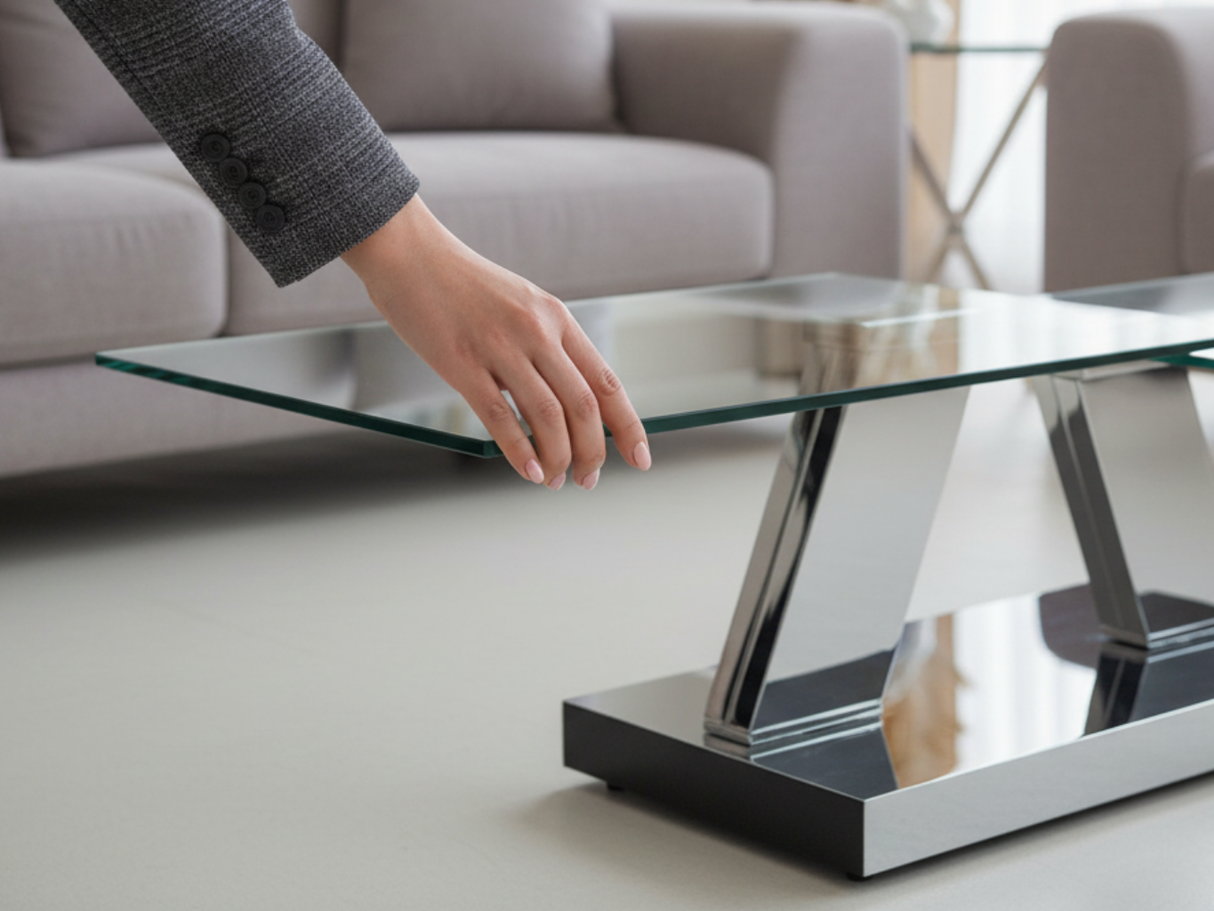 Table basse pivotante rectangulaire metal argenté - Clara