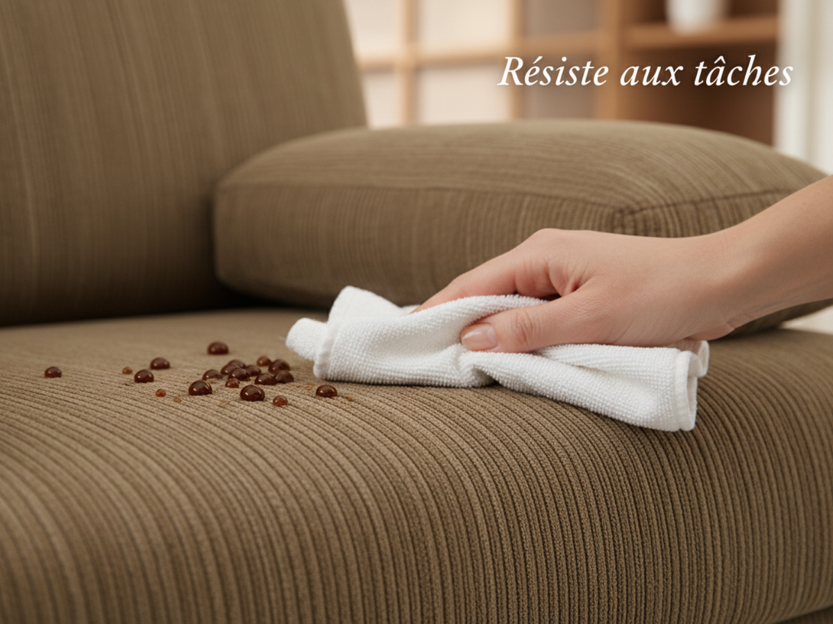 Fauteuil convertible tissu marron taupe Taha – vue en situation salon