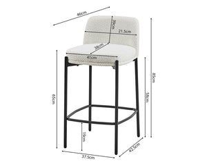 Chaise de bar tissu bouclette blanc avec detail des dimensions
